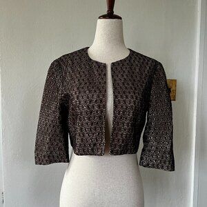 French Connection Black & Gold Lace Cropped Jacket / Bolero – Size 6